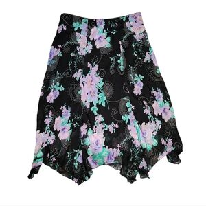 Vintage black and purple floral y2k mesh asymmetrical skirt